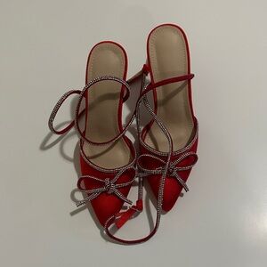 Elegant Red Heels with Rhinestone Accents